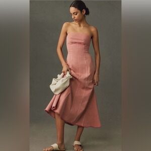 Anthropology- Pilcro Icon Fluted MIDI dress in peach NWT